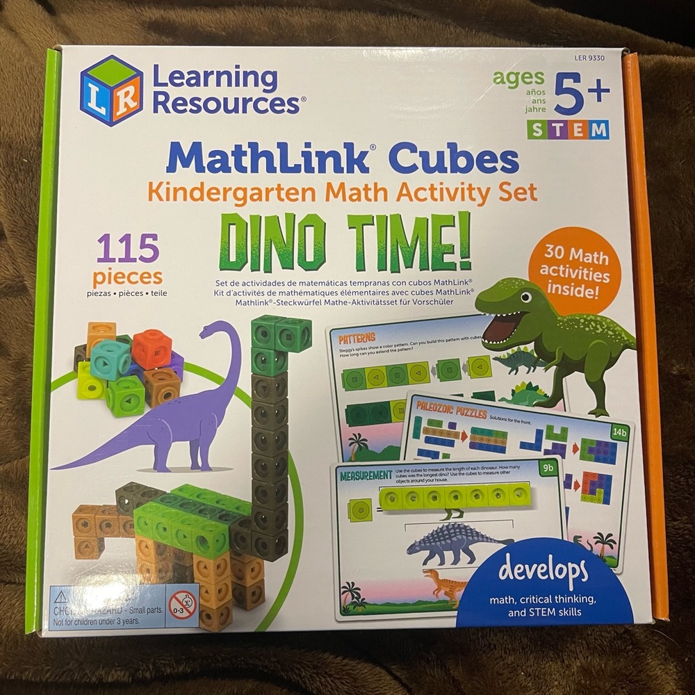 Learning Resources- Math Link Cubes Kindergarten Math Activity Set - DINO TIME!!